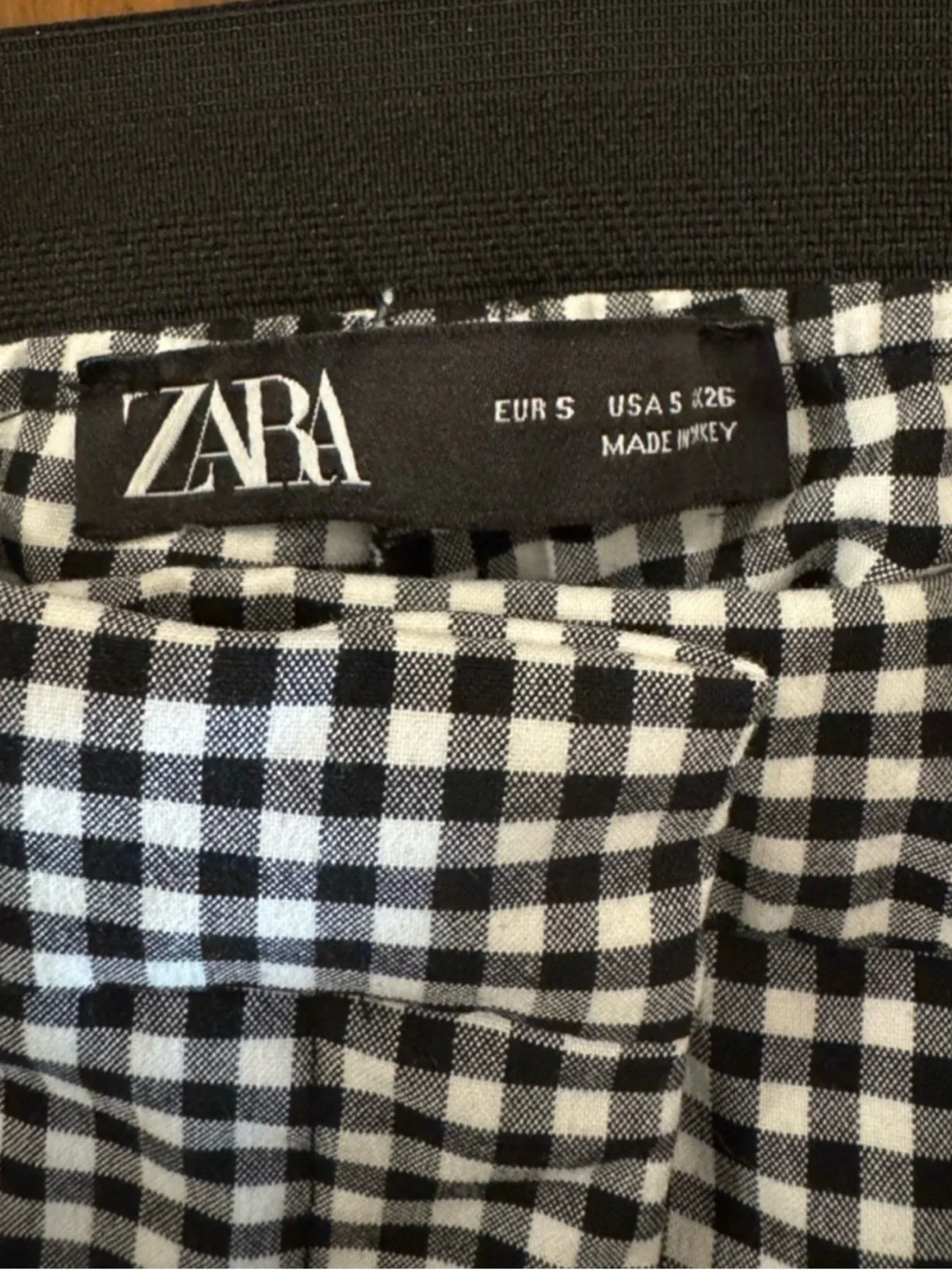 Zara Gingham Pants Black White Plaid Slim Straight Small - Picture 6 of 6